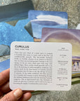 The cumulus cloud displayed from the cloud spotter card deck. 