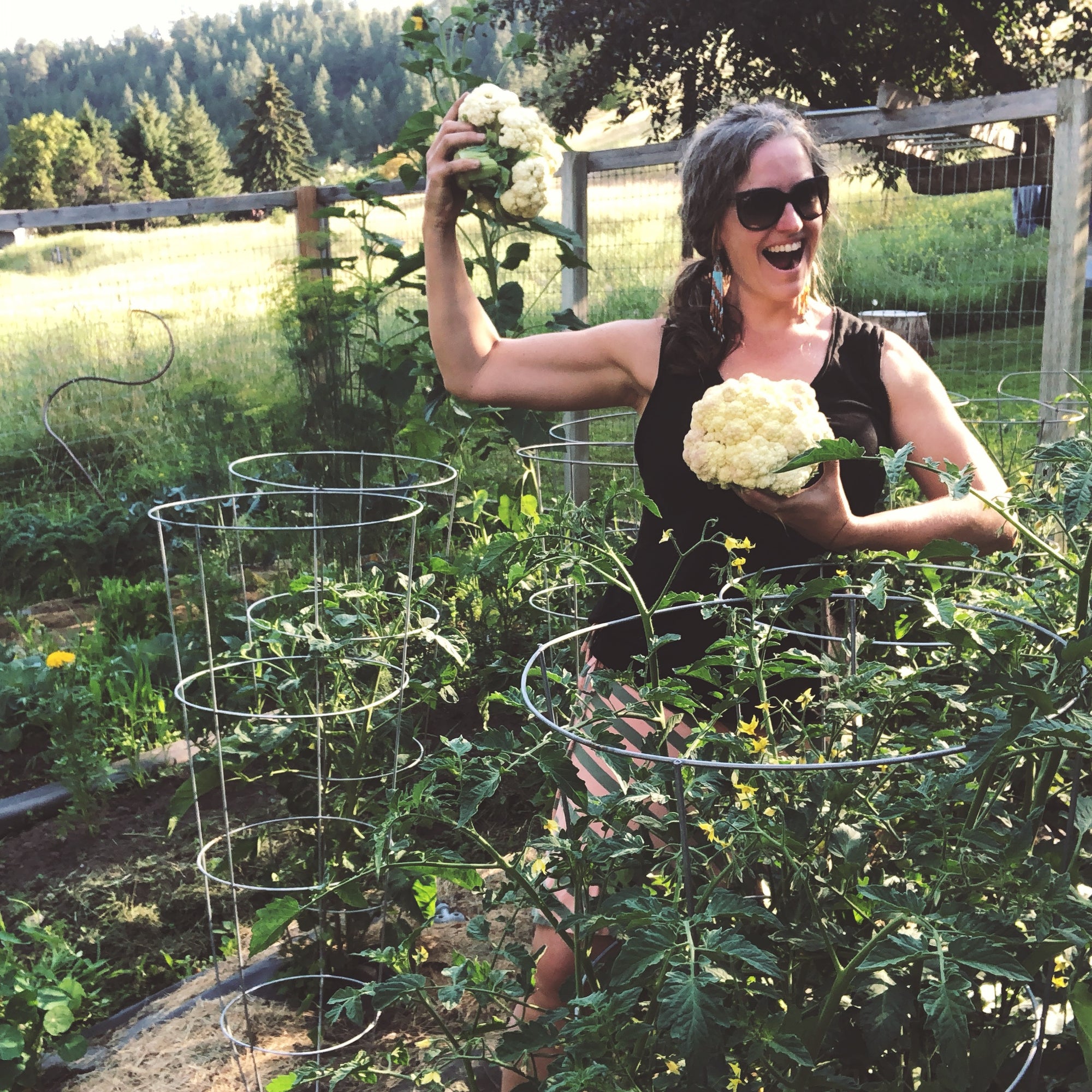 Nici Holt Cline with cauliflower in garden