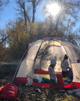 family camping in tent