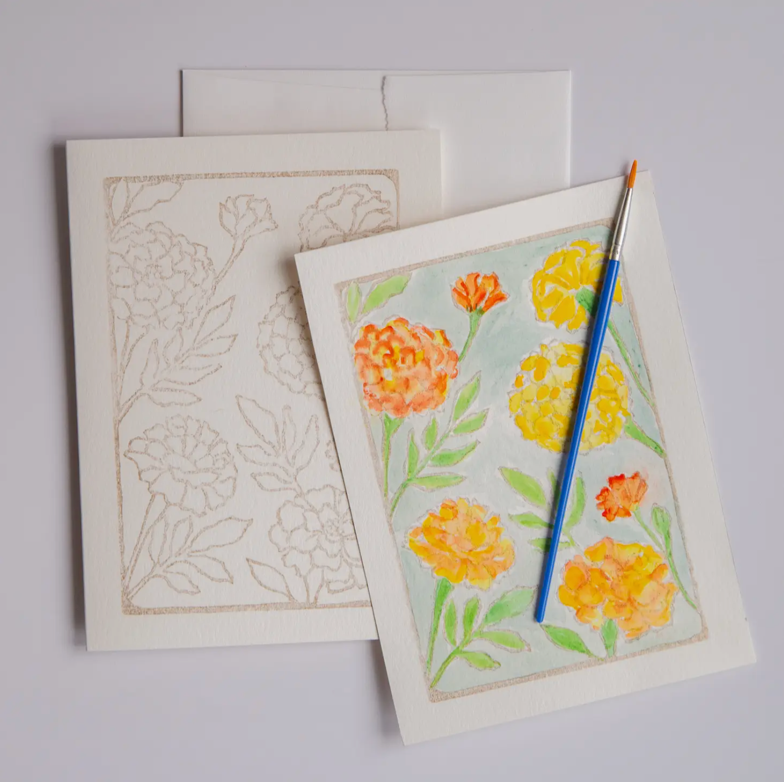 5x7 Marigolds Watercolor Art Card Kit