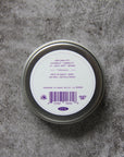 Back label of Babies Moon Salve on gray background 