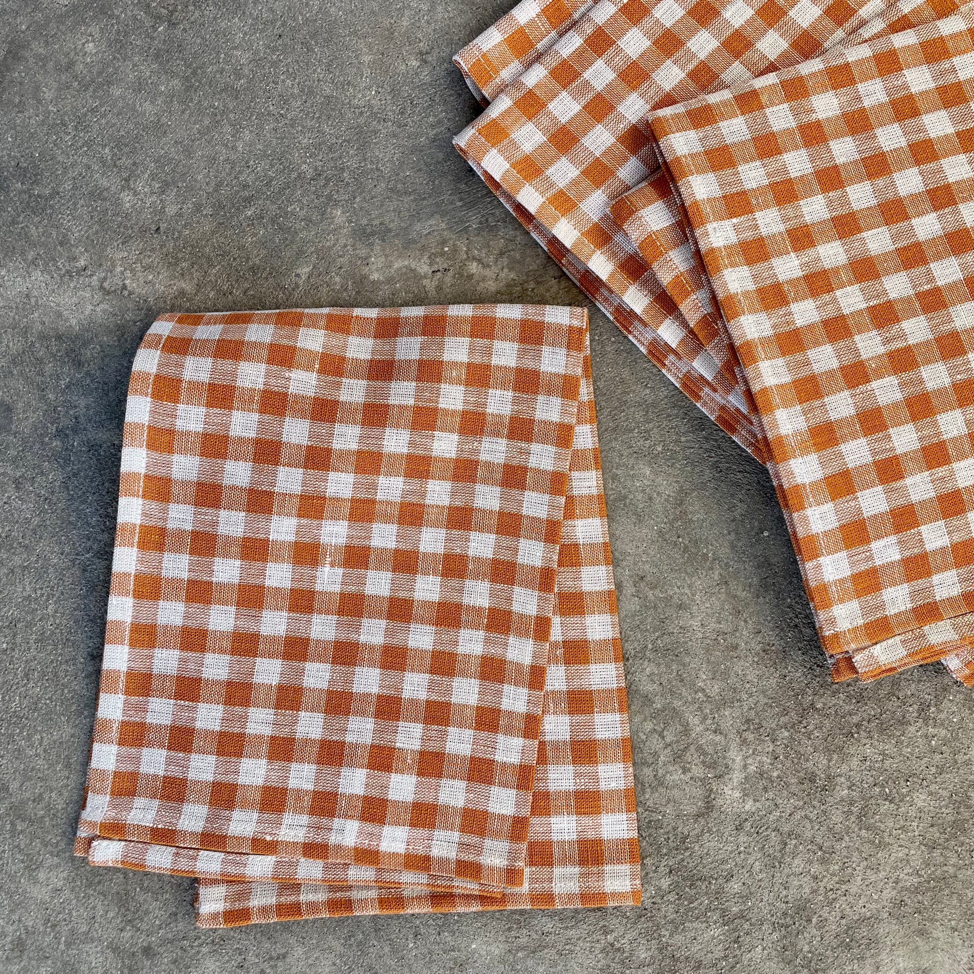 Linen Dish Towel / Ochre Gingham