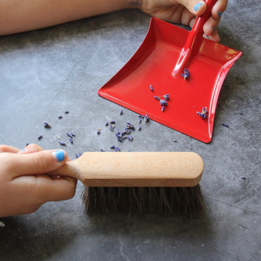 Children's Wooden Hand Brush and Red Dustpan