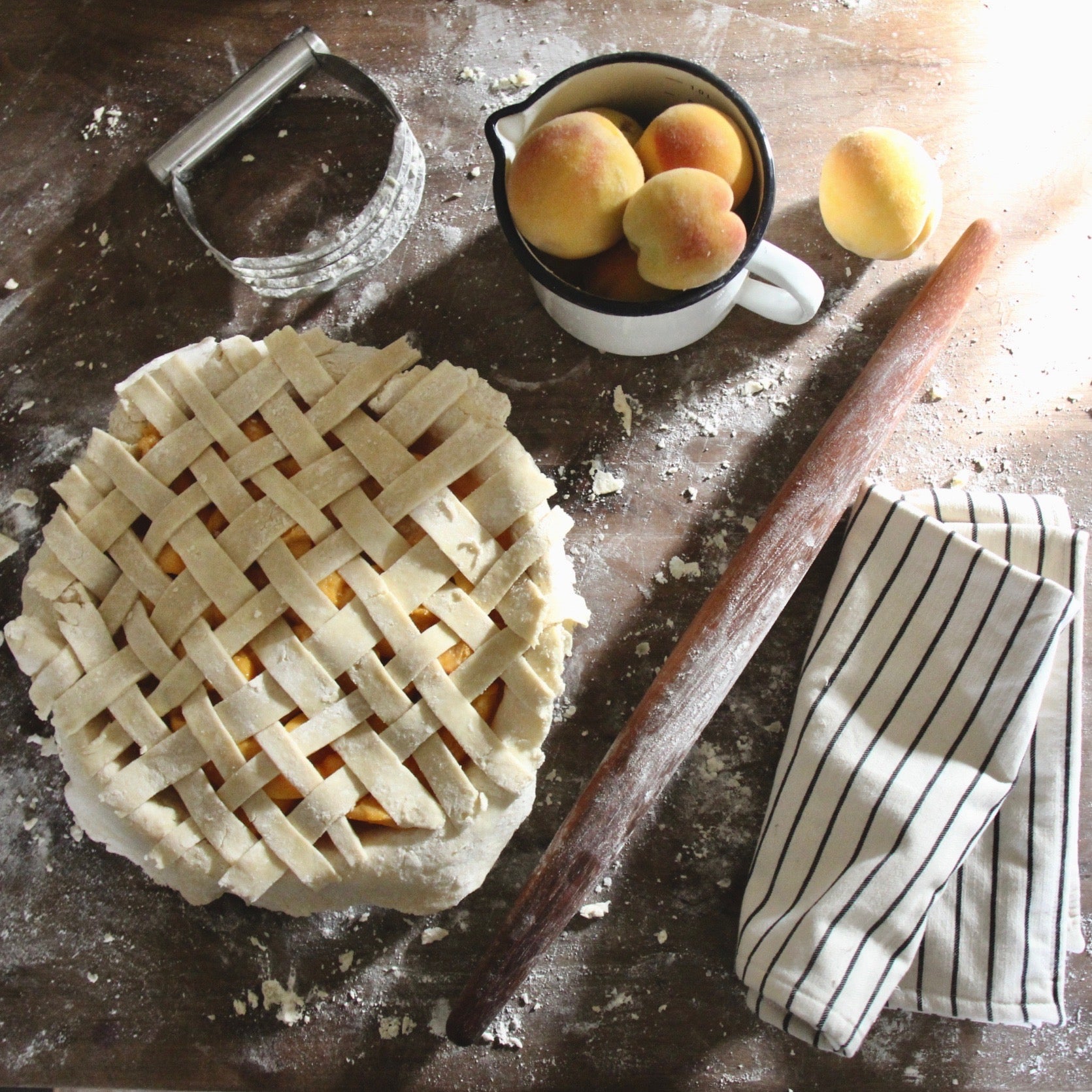 Pie Maker Gift Bundle set french rolling pin, pie sling, enamel pitcher