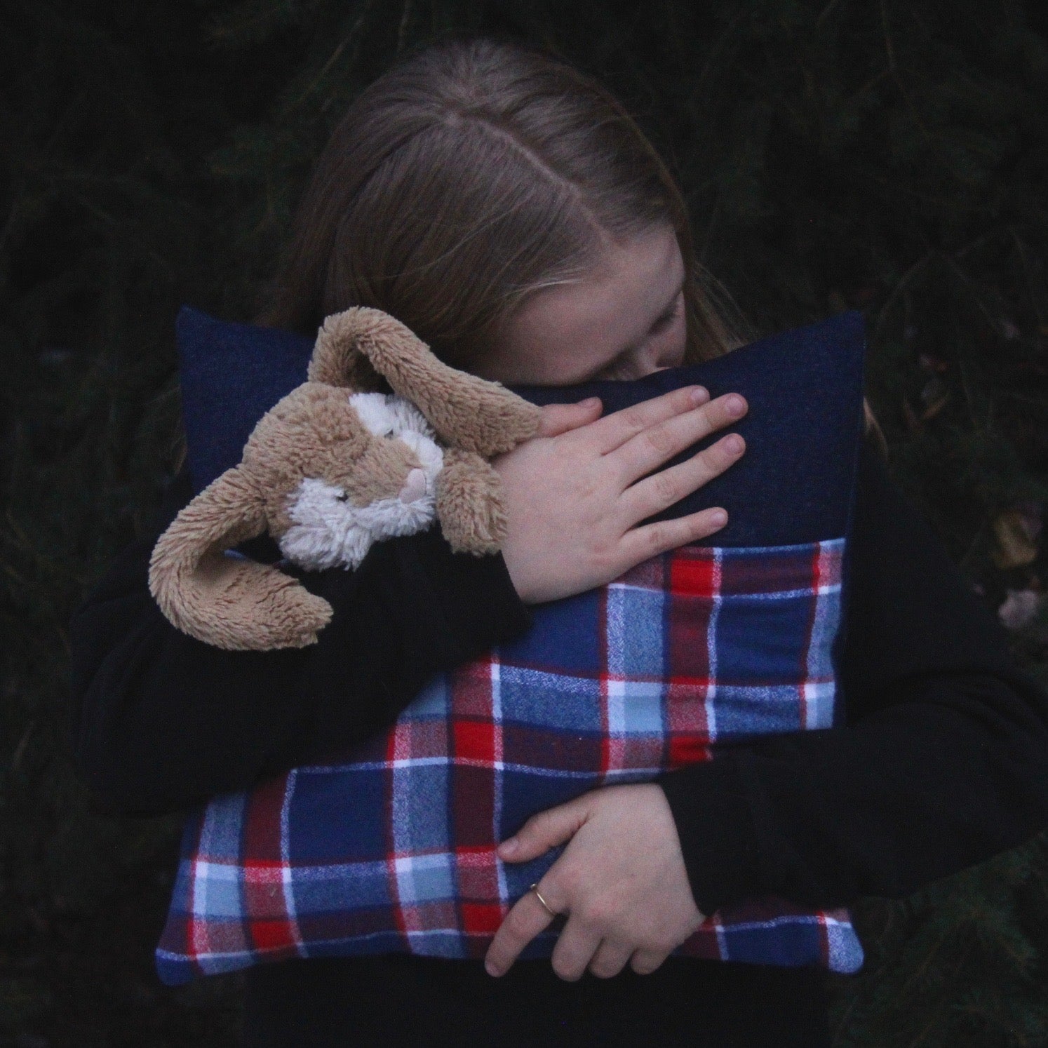 kangaroo pillow blue and red plaid flannel