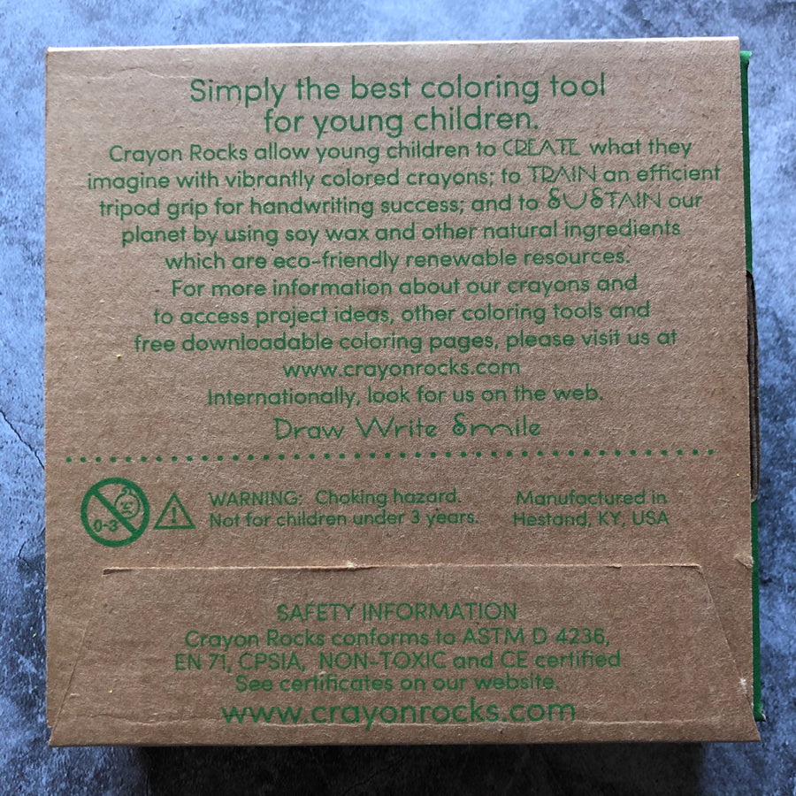 The back of the box of crayon rocks is displayed. 