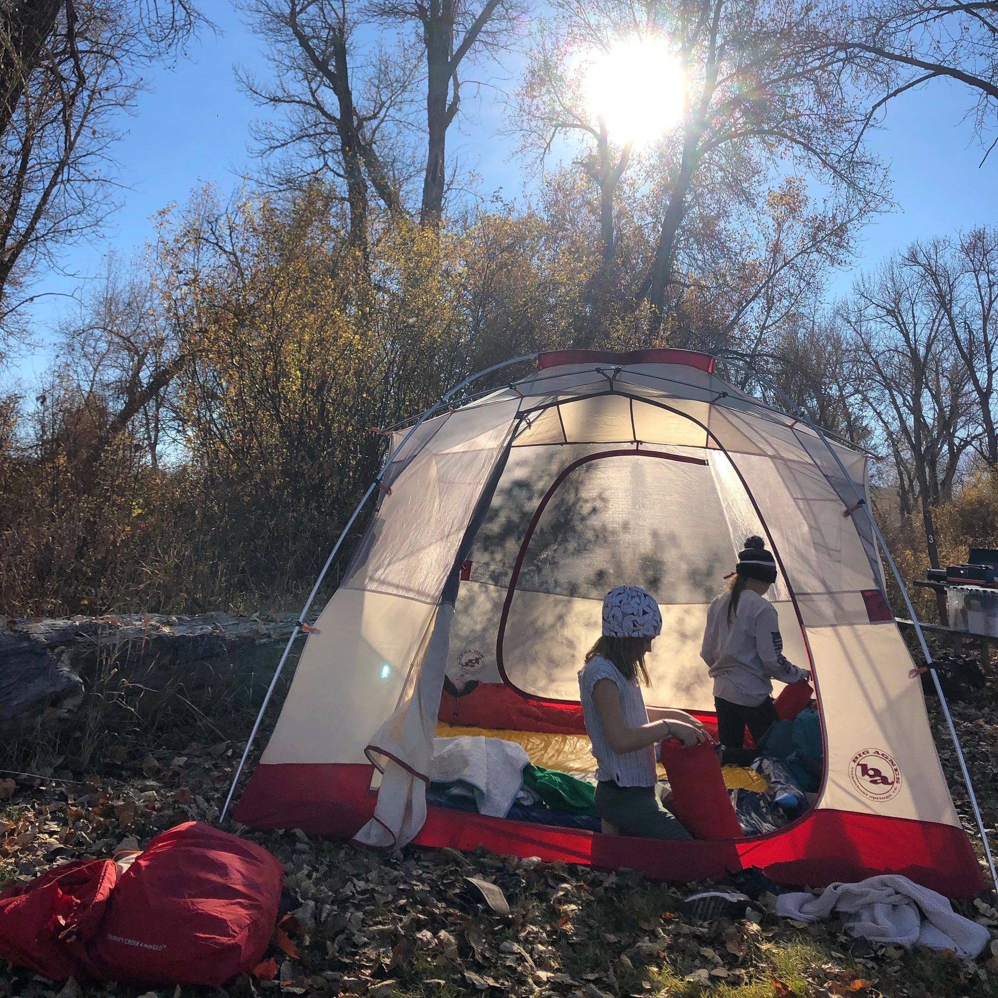 family camping in tent