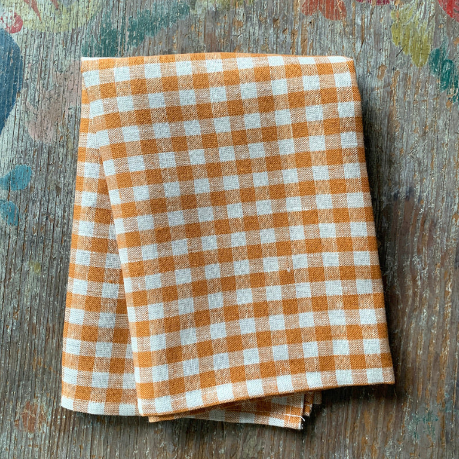 Linen Dish Towel / Ochre Gingham